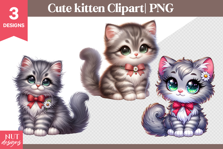 Cute Kitten Clipart PNG Spring cat with daisy clipart