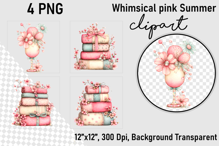 Whimsical pink Summer clipart PNG, Summer clipart