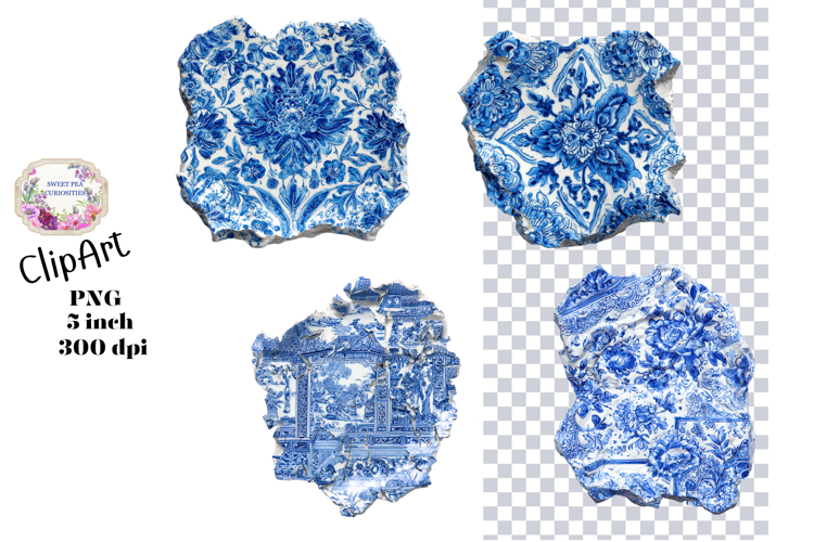 Blue Toile, Ephemera, PNG, Clipart, Junk Journal, flowers