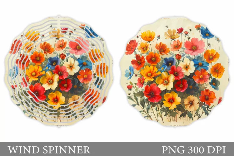 Flowers Wind Spinner Sublimation. Floral Wind Spinner Design