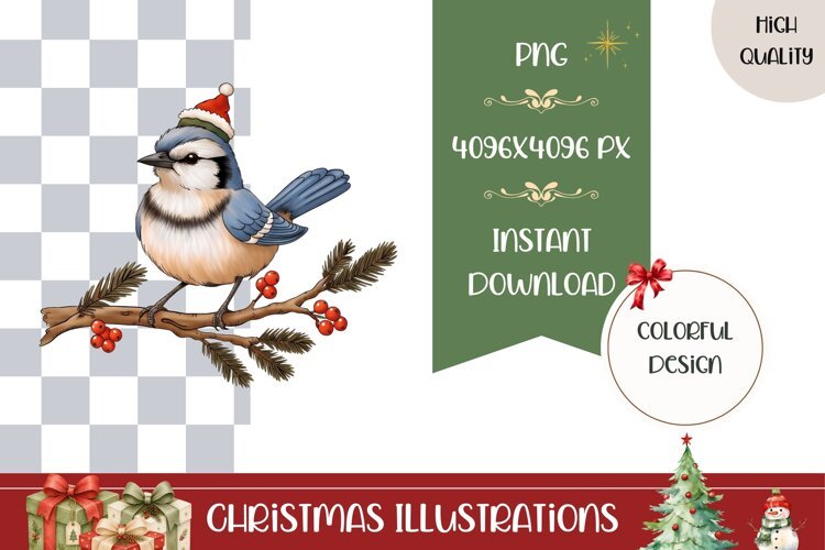 Cartoon Christmas Bird Illustration, Funny Winter Bird PNG example image 1