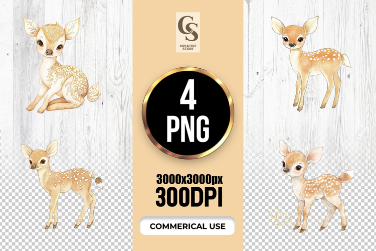Cute Baby Deer Watercolor Clipart Sublimation PNG