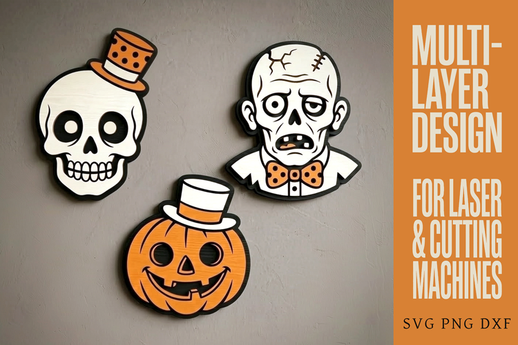 Vintage Halloween Ornament SVG, Spooky Characters, Laser Cut