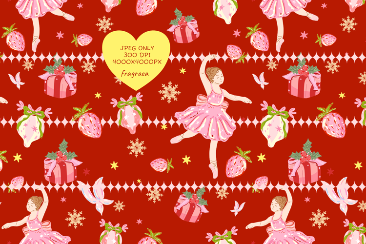 Coquette Christmas Ballerina Ornament Seamless Pattern