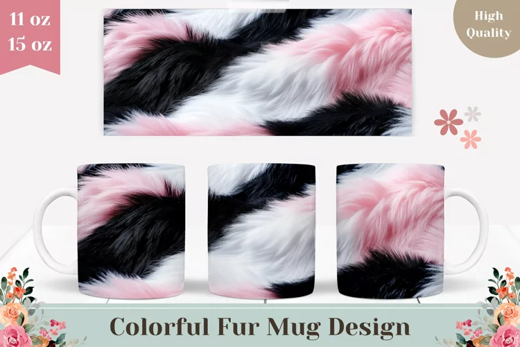 Colorful Fur Mug Design, Pink Fur Mug Sublimation