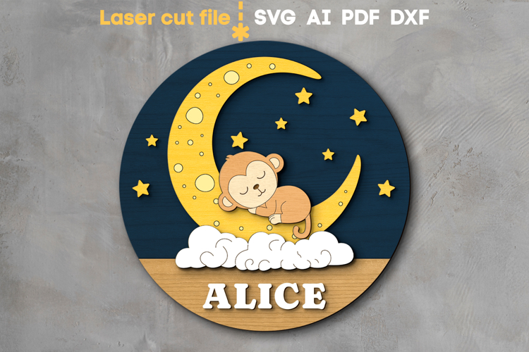 Monkey Baby Name Sign SVG laser cut file for Glowforge