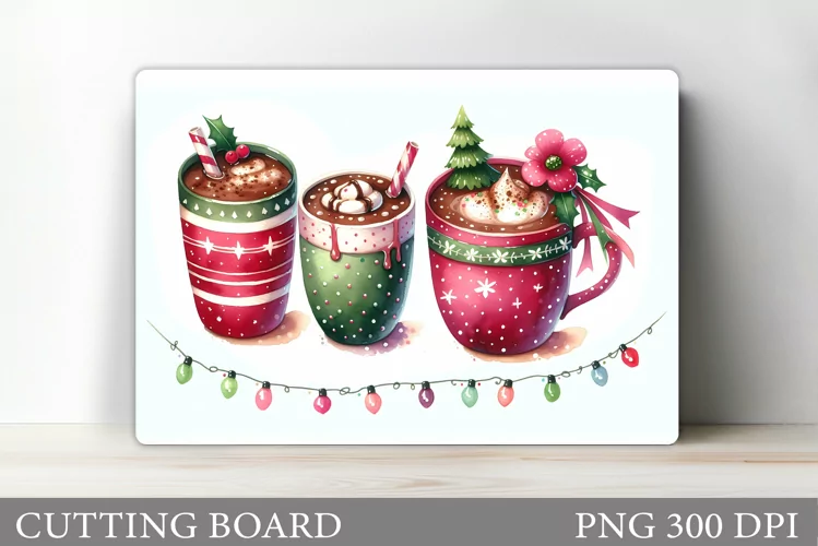Christmas Drink Cutting Board. Christmas Coffee Sublimation