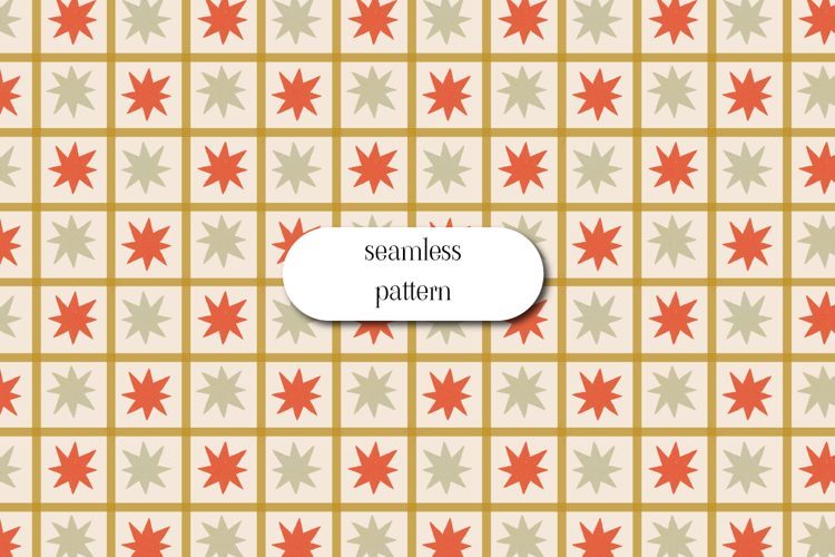 Retro Christmas Star Grid Seamless Pattern in Warm Tones
