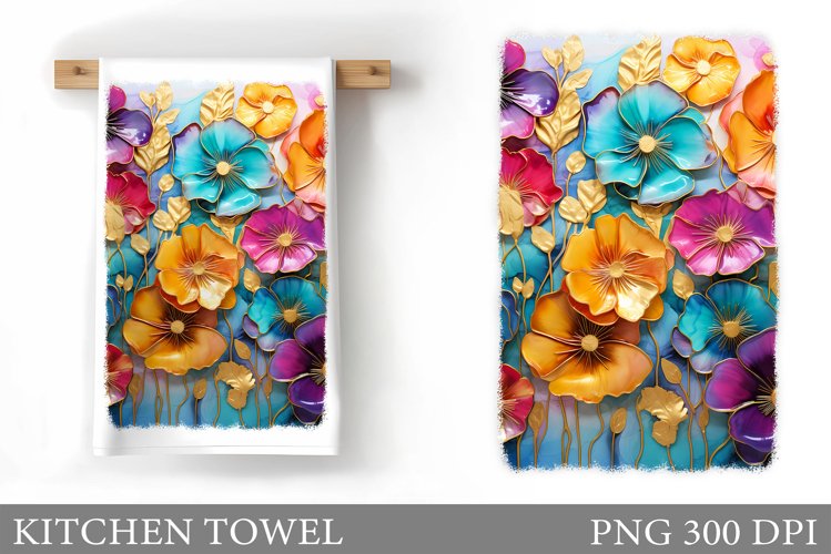 Flowers Kitchen Towel Design. Kitchen Towel Sublimation example image 1