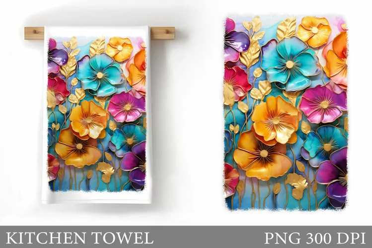 Flowers Kitchen Towel Design. Kitchen Towel Sublimation
