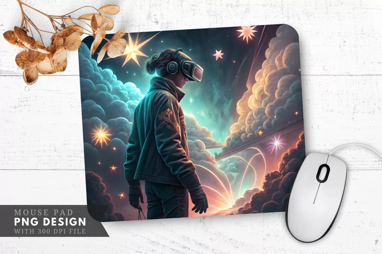Surreal Virtual Adventure Mouse Pad PNG Design
