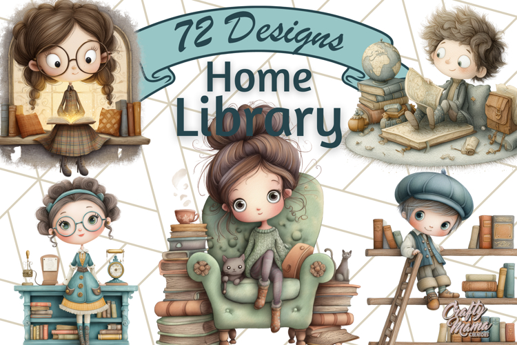 Whimsical Library Clipart with Cozy Readers and Books