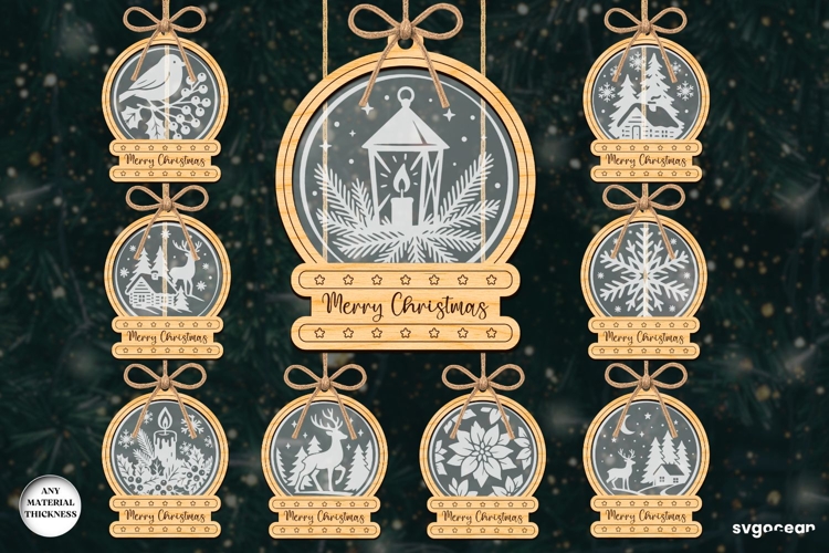 Christmas Snowglobe Ornaments SVG Bundle | Laser Cut | SVG