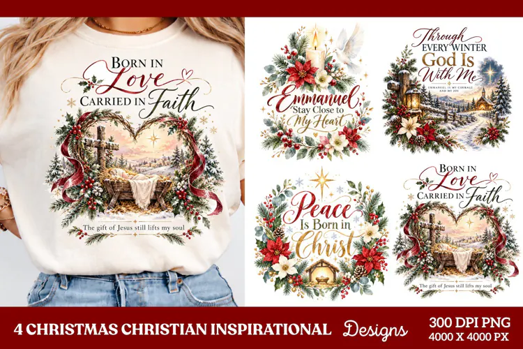 4 Christian Christmas PNG Designs, 4 Christian Inspirational