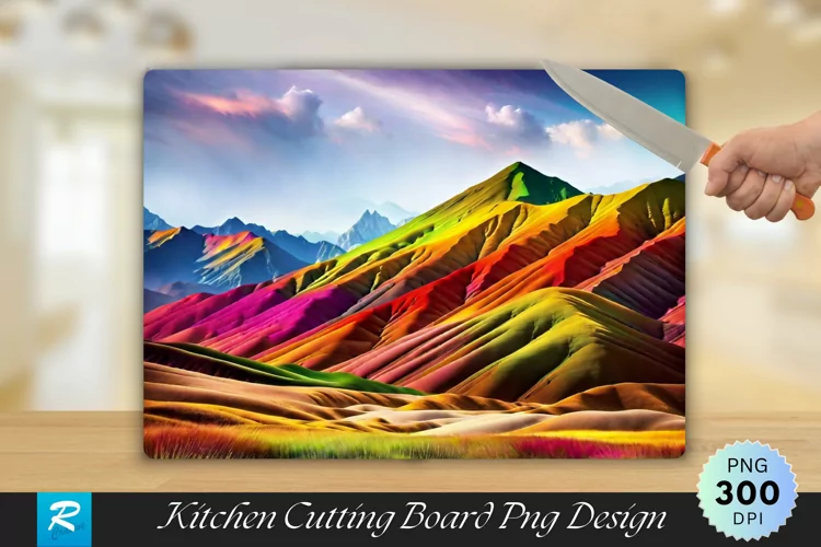 Colorful Mountains Cutting Board Sublimation Design