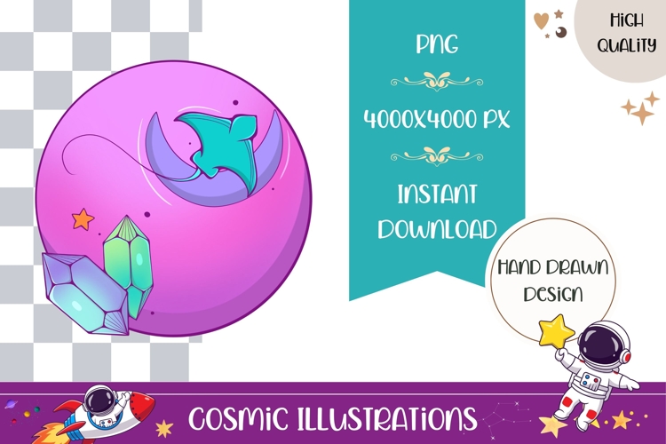 Hand Drawn Cosmic Illustration, Colorful Fantasy Space PNG