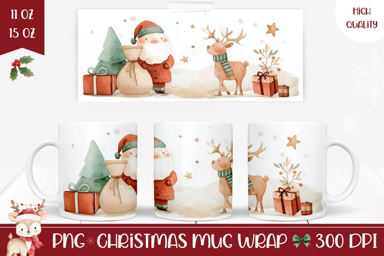 Cartoon Santa Claus Mug, Cute Christmas Deer Mug Wrap