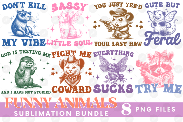 Vintage Funny Sarcastic Coquette Animals PNG DTF Bundle