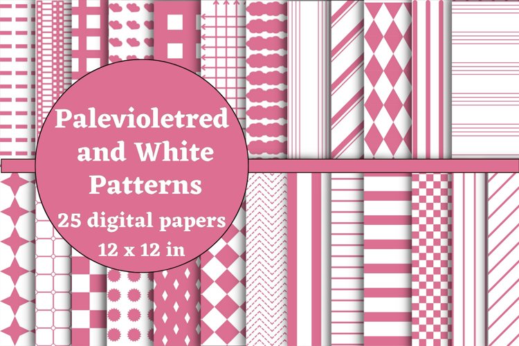 palevioletred and white patterns digital papers example image 1