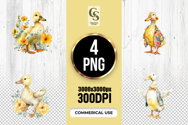 Cute Duck Watercolor Clipart Sublimation PNG