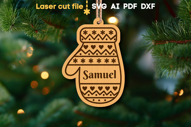Mitten Christmas Ornament SVG laser cut files for Glowforge