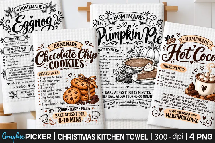 Christmas Kitchen Towel PNG, Christmas Cocktail Recipe PNG