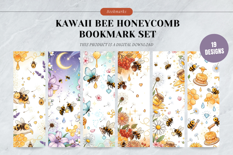 Kawaii Bee Honeycomb Bookmark Set,Cute Bumblebee Honey Desig