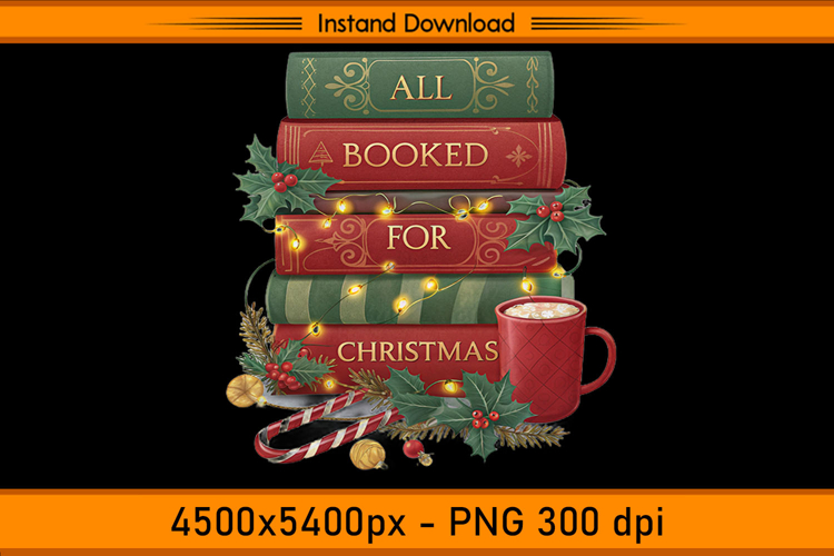 All Booked for Christmas Books & Cocoa Sublimation PNG