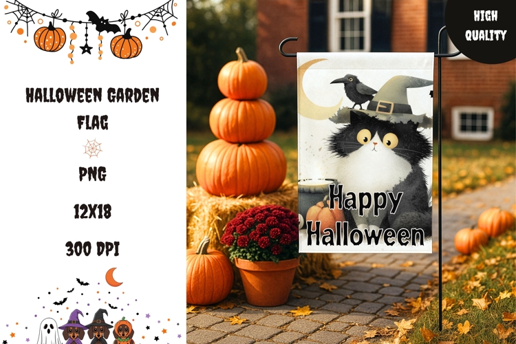Halloween Cat Garden Flag Design, Halloween Welcome Flag
