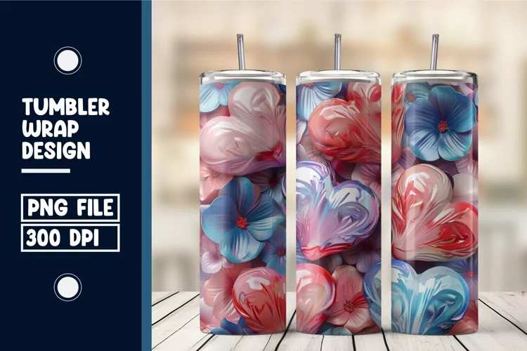 Heart Flower Tumbler Wrap Design