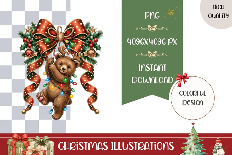 Cartoon Christmas Bear Illustration, Cute Christmas PNG