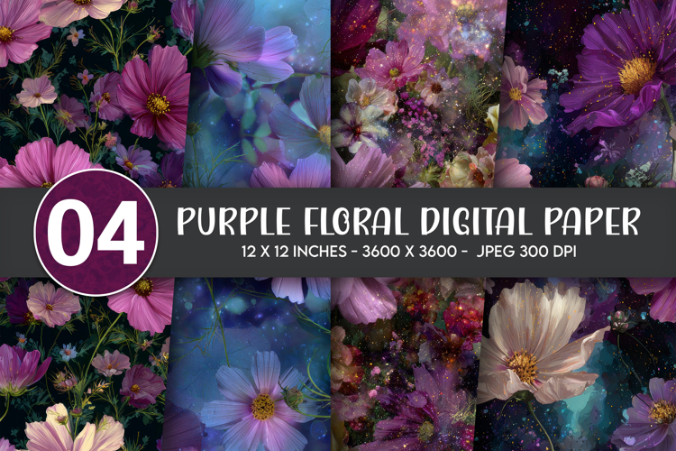Purple Floral Digital Paper