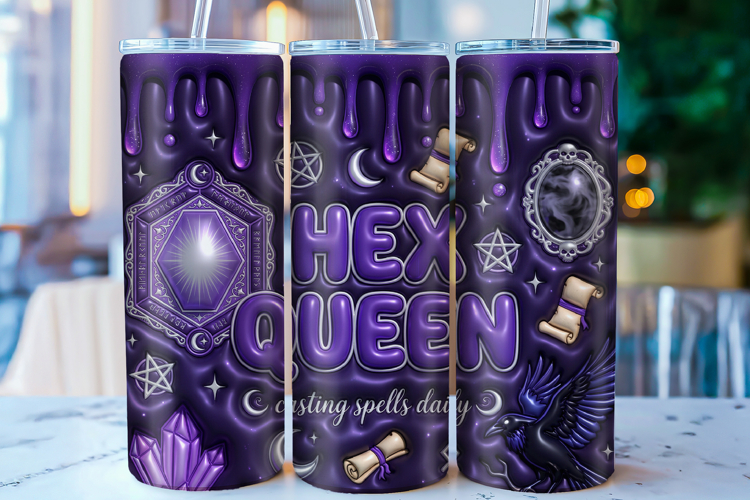 3D Inflated Purple Hex Queen Witchy Tumbler Wrap PNG
