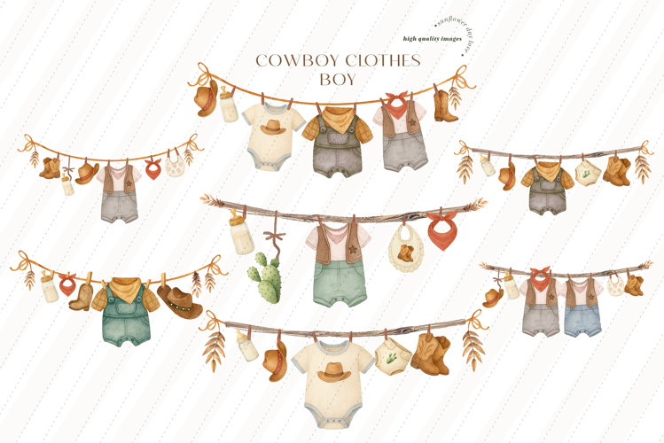 Wild West Cowboy Clothesline Clipart, Wild West Cowboy