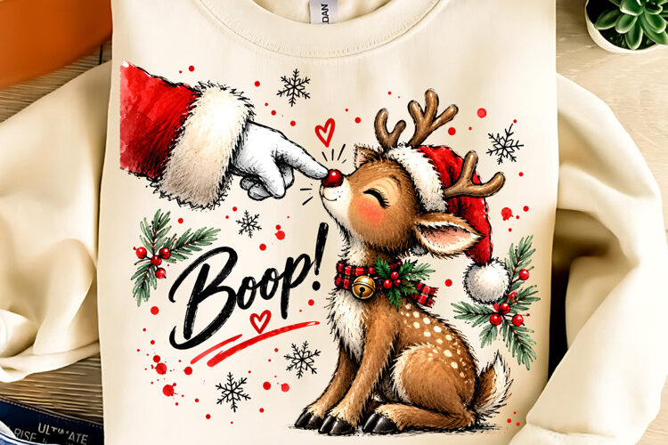 Boop Cute Reindeer Santa Hand PNG, Trending Christmas PNG example image 1