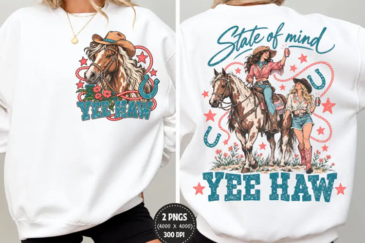 Yee Haw Cowgirl Front Back PNG, Western Cowgirl Front Back S