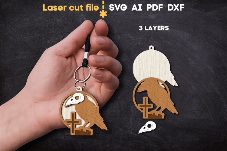 Halloween Crow Keychain SVG laser cut files for Glowforge