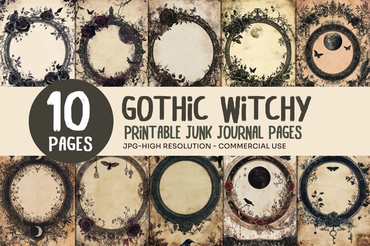 Gothic Rose Frame Junk Journal Pages example image 1