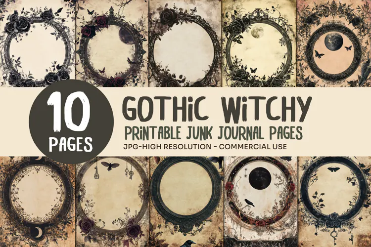 Gothic Rose Frame Junk Journal Pages