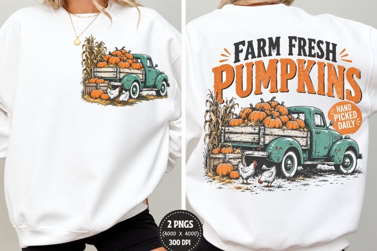 Farm Fresh Pumpkins Front Back PNG, Pumpkin Truck Chest Back example image 1