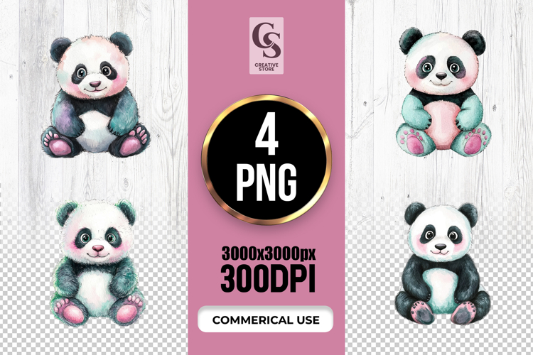 Cute Panda Watercolor Clipart Sublimation PNG