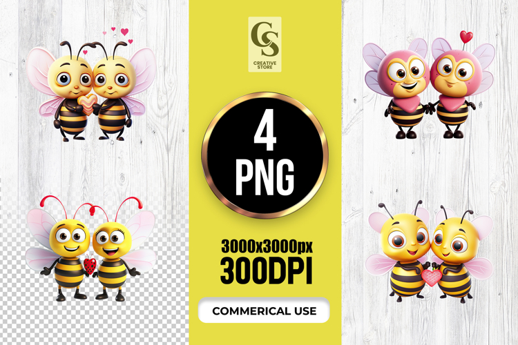 Cute Love Bees Couple Holding Heart PNG