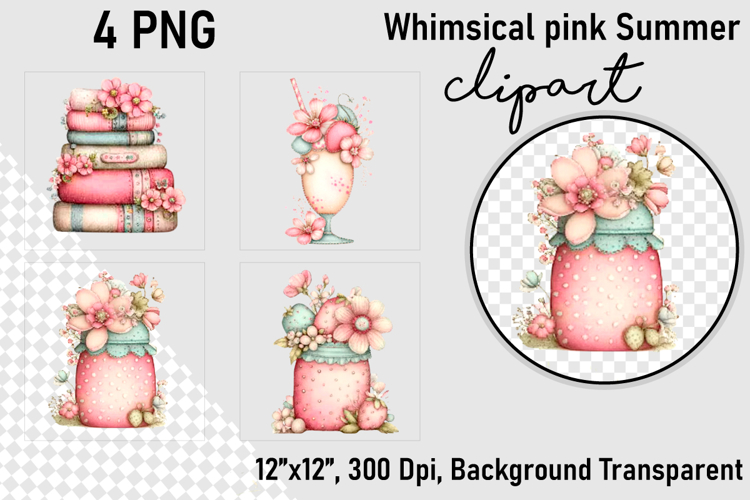 Whimsical pink Summer clipart PNG, Summer clipart