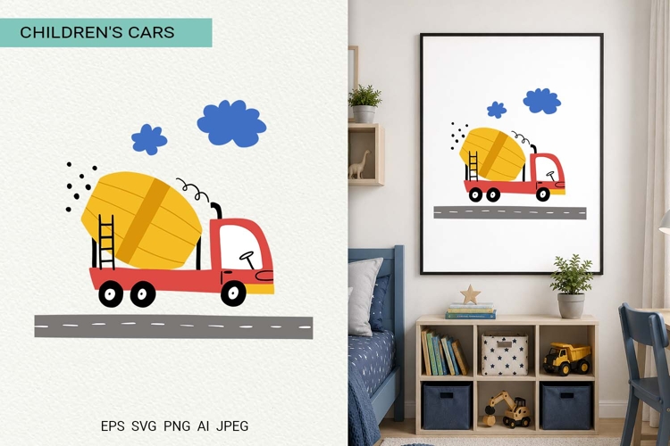 Cute Car Concrete Mixer Poster Print | EPS SVG PNG JPG