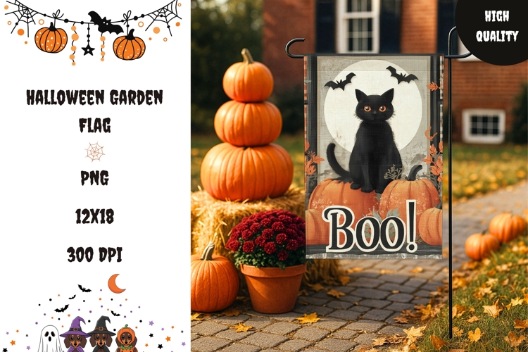 Boo Halloween Garden Flag, Halloween Black Cat Garden Flag