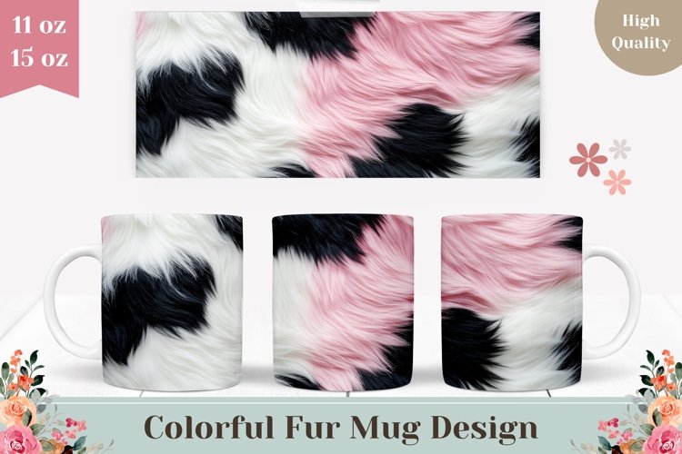 Colorful Fur Mug Design, White Fur Mug Sublimation Design example image 1