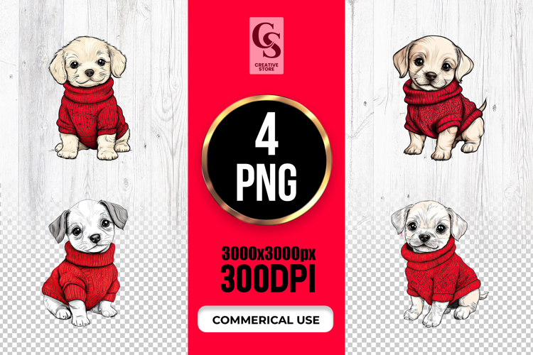 Cute Puppy Holding Red Heart Clipart Sublimation PNG