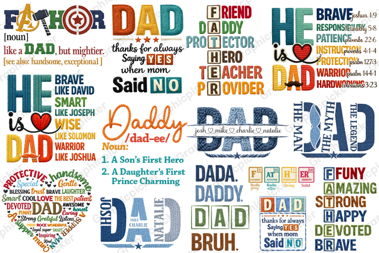 Fathers Day PNG Bundle, Faux Yarn Dad PNG Bundle, Best Dad