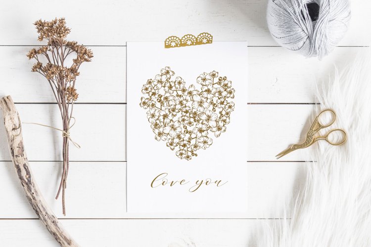 Vintage love valentines card with floral heart