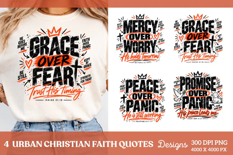 4 Urban Christian Faith Shirt PNG Designs, 4 Christian Grace